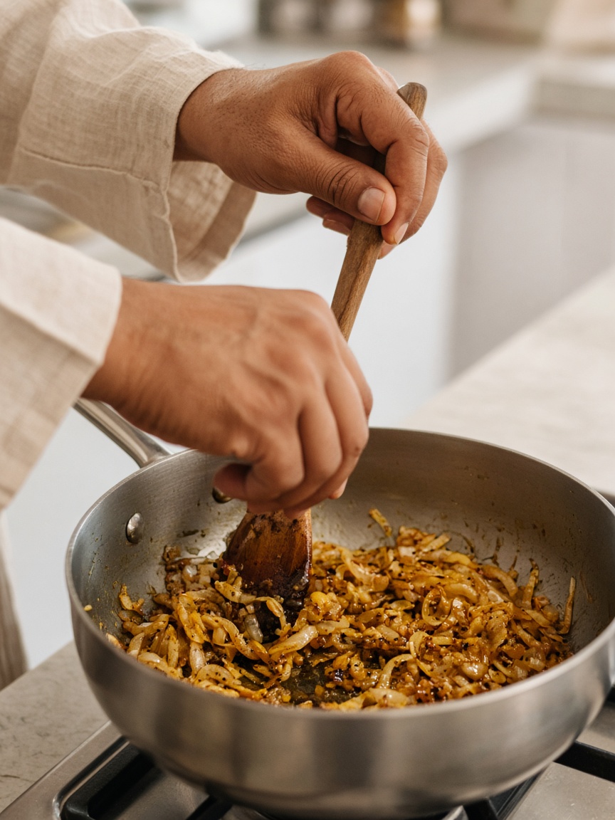 Spices going into a pan in a home kitchen